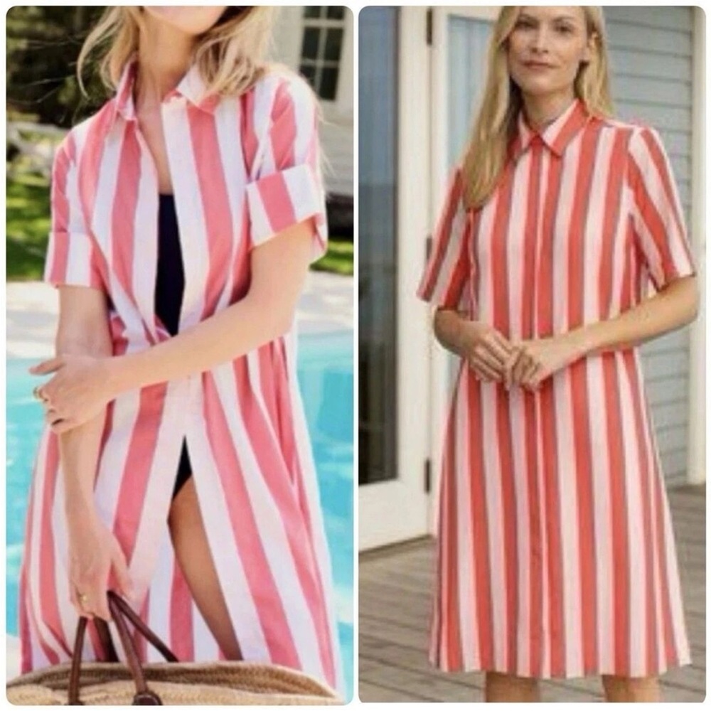 Atlantic Pacific x Lake Red Azure Striped Caftan Shirt Dress Womens size L